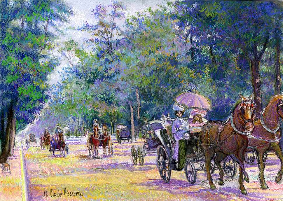 Les Équipages de l'Allée Acacias - H. Claude Pissarro (b. 1935 - )
