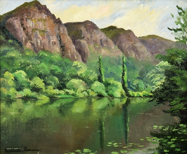 Paulémile Pissarro - Montagnes au Bord d'une Rivière