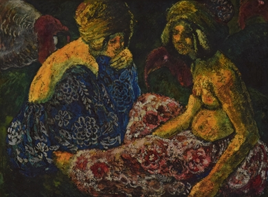Georges Manzana Pissarro - Scène Orientaliste, Deux Femmes Assises et Dindons