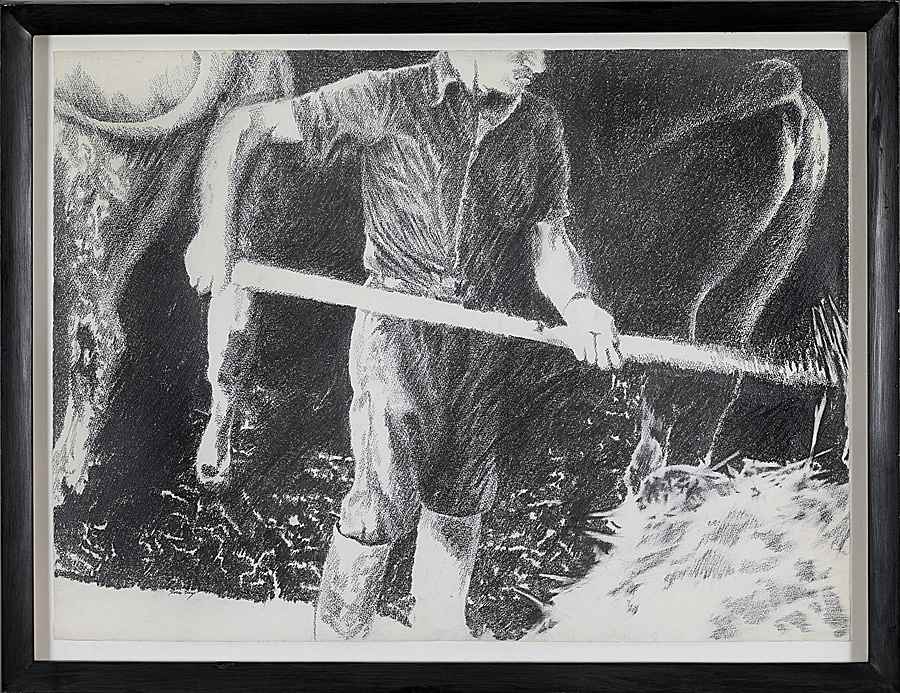 Farmhand in a Cowshed - Yvon Pissarro (b. 1937 - )