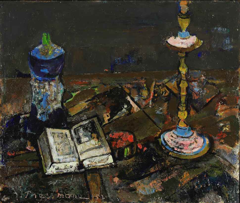 Still Life with Candlestick and Book - Joseph Pressmane (1904 - 1967)