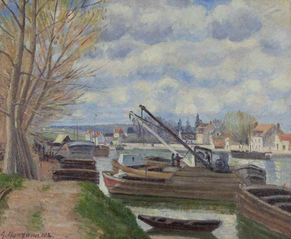 Péniches sur la Seine - Georges Manzana Pissarro (1871 - 1961)
