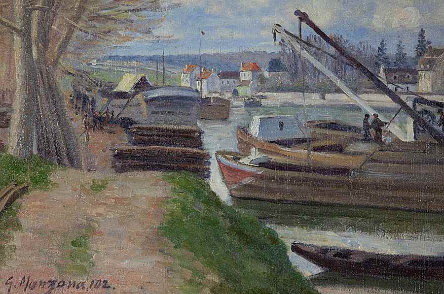 Péniches sur le Loing - Georges Manzana Pissarro (1871 - 1961)