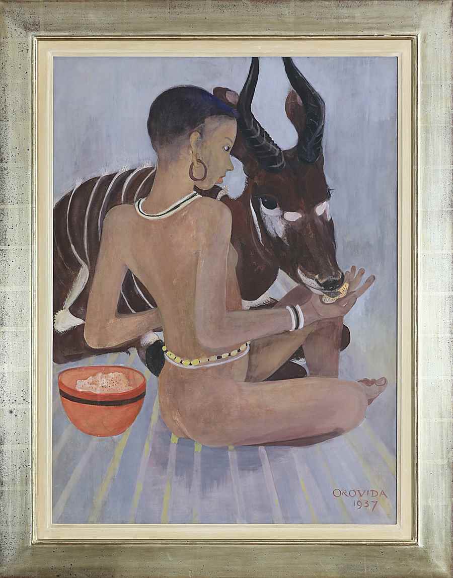 Dinka with a Bongo - Orovida Pissarro (1893 - 1968)
