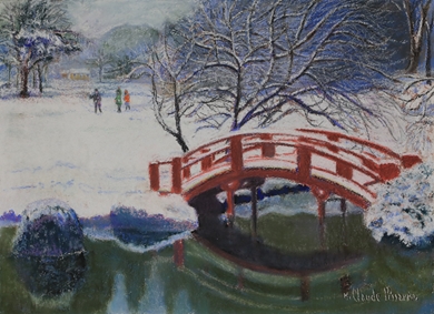 H. Claude Pissarro - Le Pont Japonais chez Lionel en Hiver