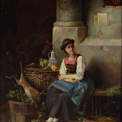 Girl with Fruit and Hare - German School