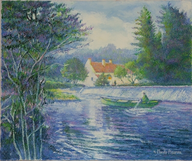 H. Claude Pissarro - Le Père Heudiard en Barque au Barrage du Vey