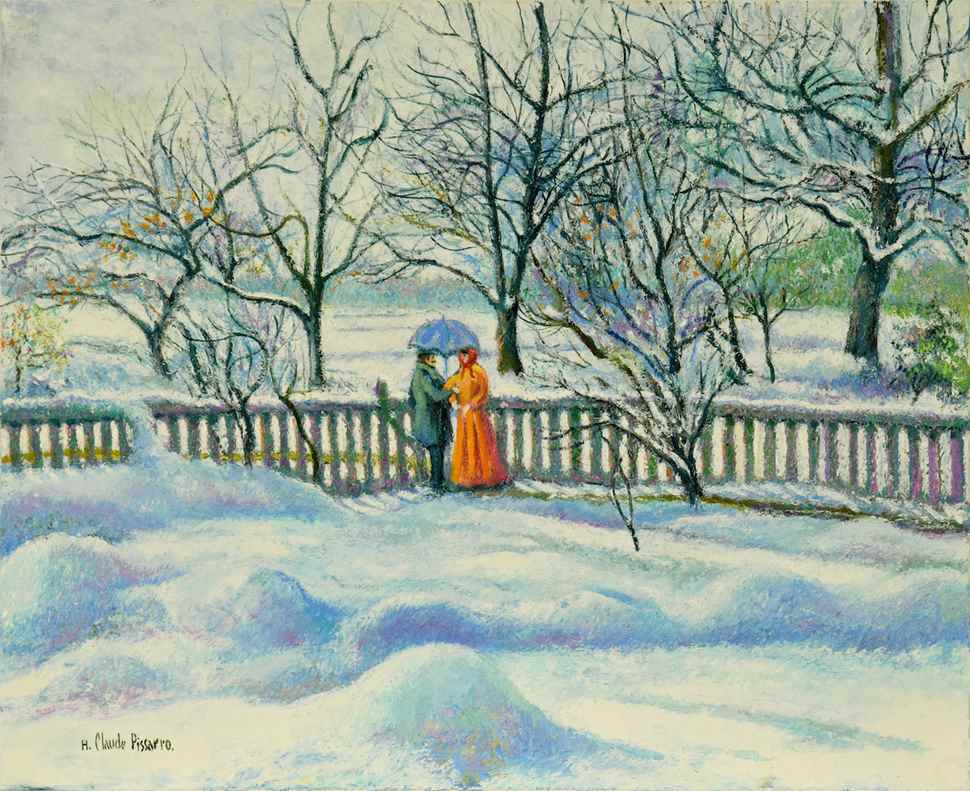 Neige au Manoir de Miettes (Le Parapluie Bleu) - H. Claude Pissarro (b. 1935 - )