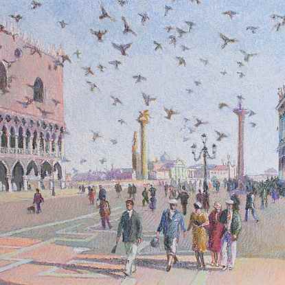 Les Pigeons de Venise - H. Claude Pissarro (b. 1935 - )