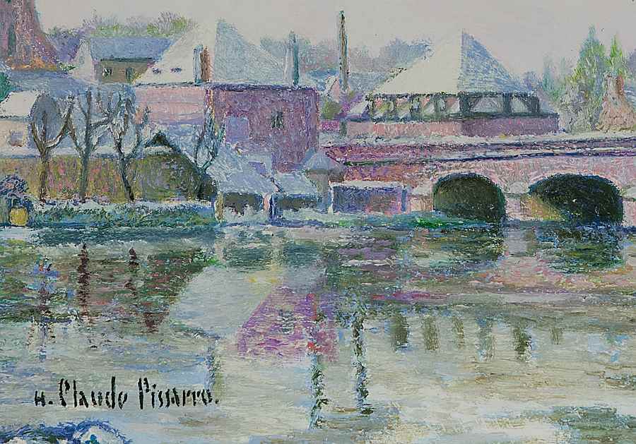 Le Pont Rose sous la Neige - Châteaudun - H. Claude Pissarro (b. 1935 - )