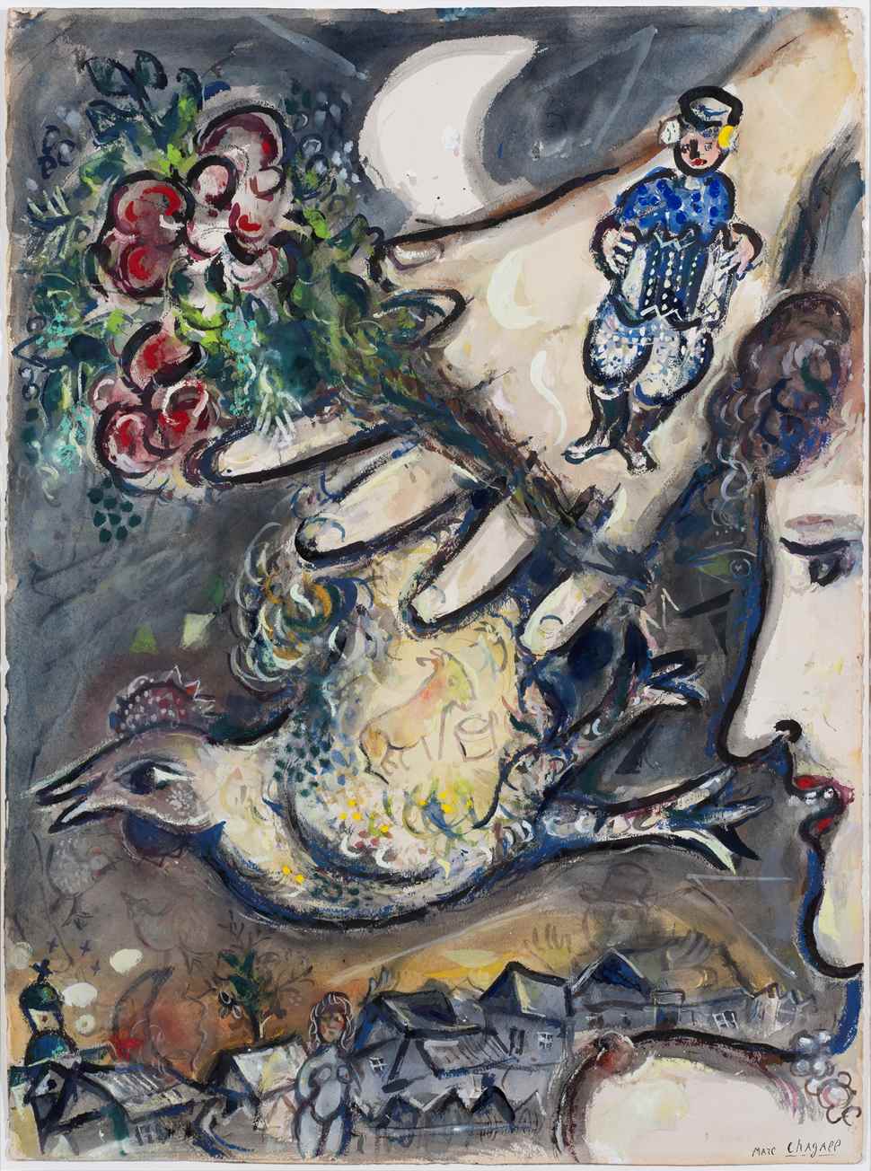 Profil de femme et main au coq - Marc Chagall (1887 - 1985)