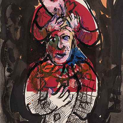 Rêve nocturne de deux clowns en rouge - Marc Chagall (1887 - 1985)