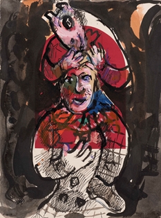 Marc Chagall - Rêve nocturne de deux clowns en rouge