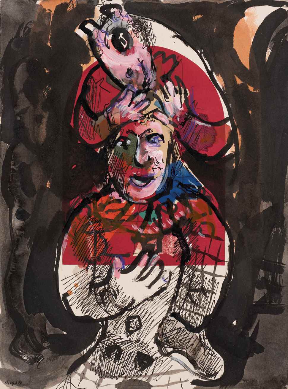 Rêve Nocturne de Deux Clowns en Rouge - Marc Chagall (1887 - 1985)