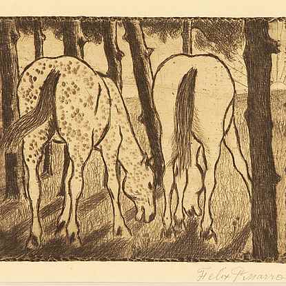 Two Horses Grazing under the Trees - Félix Pissarro (1874 - 1897)