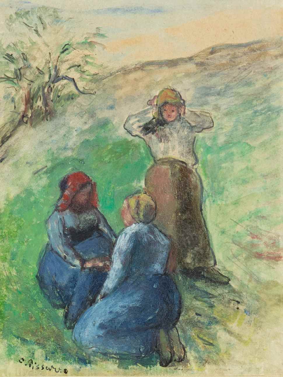 Trois paysannes, deux agenouillées et une debout - Camille Pissarro (1830 - 1903)