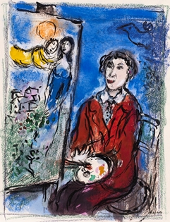 Marc Chagall - Le Peintre devant "Le Soleil Rouge"