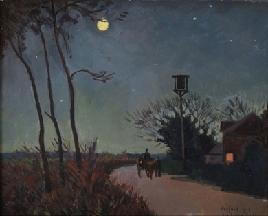 Ludovic-Rodo Pissarro - Calèche sur le chemin d'Ashford le soir