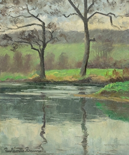 Paulémile Pissarro - Les deux arbres au bord de la rivière dans la forêt de Lyons
