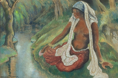 Georges Manzana Pissarro - Femme au bord de la rivière