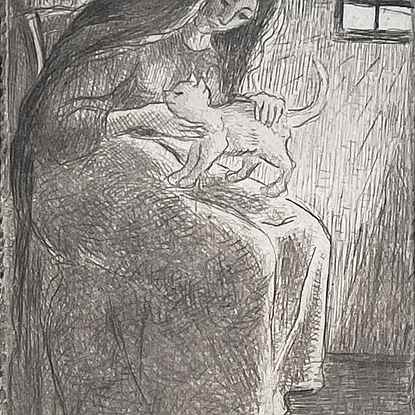 Une femme caressant un chat - Georges Manzana Pissarro (1871 - 1961)