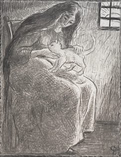 Georges Manzana Pissarro - Une femme caressant un chat
