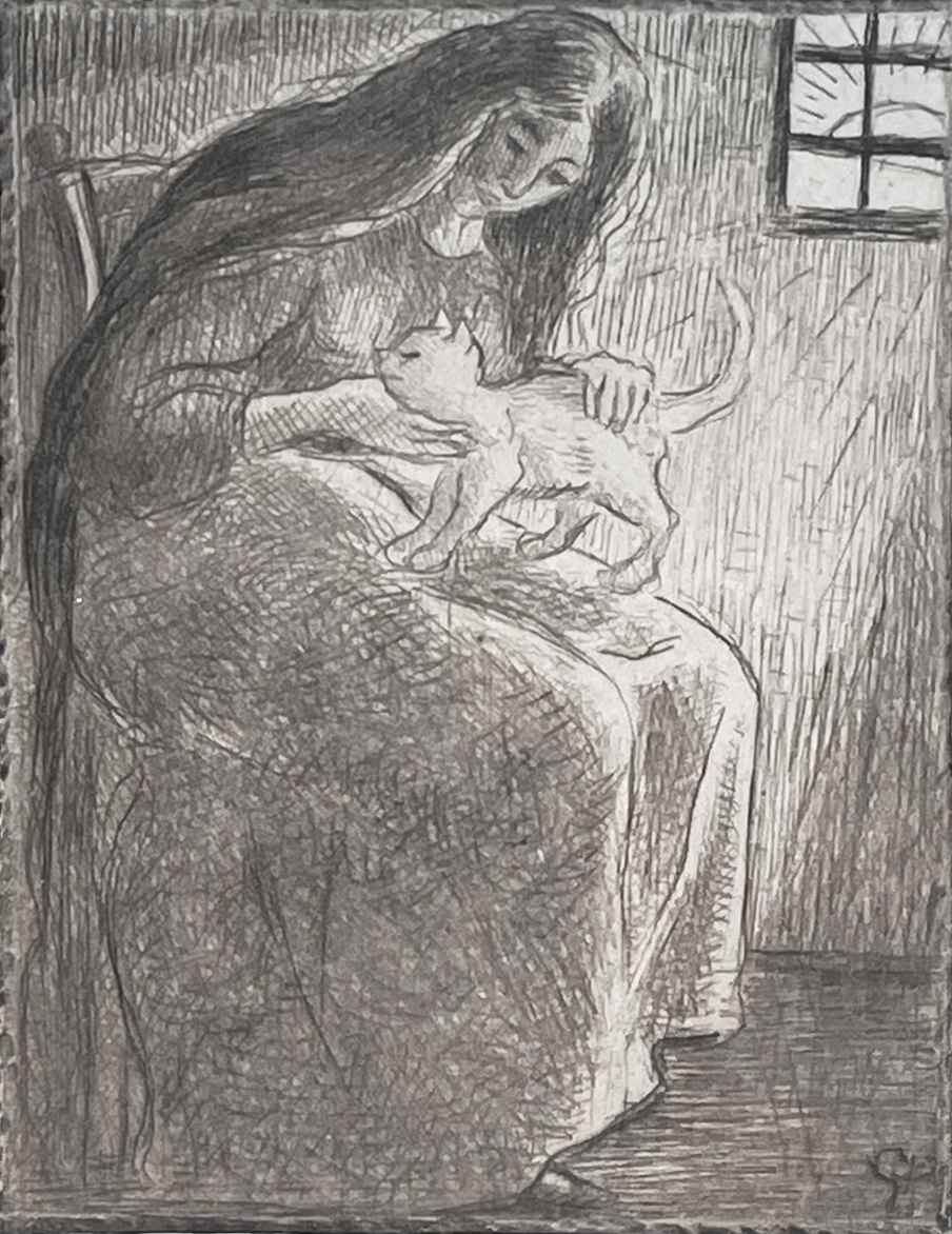 Une femme caressant un chat - Georges Manzana Pissarro (1871 - 1961)