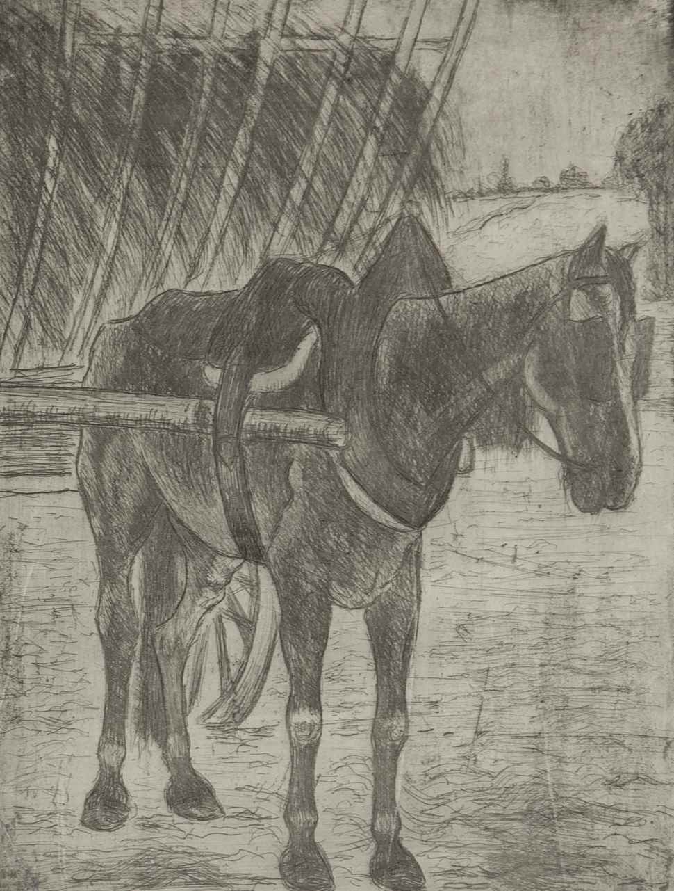 Horse Pulling Hay Cart - Félix Pissarro (1874 - 1897)