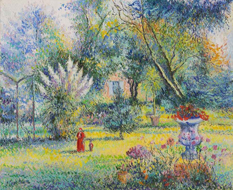 Le petit Jean Guillemette et sa mère au Jardin de Marras - H. Claude Pissarro (b. 1935 - )