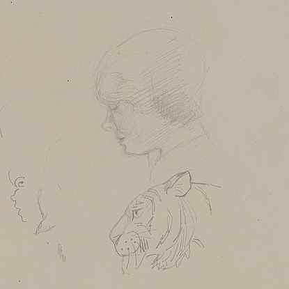 A Study of Human Head and Tiger - Orovida Pissarro (1893 - 1968)