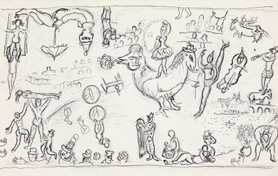 Marc Chagall - Esquisse pour "Commedia dell'arte" (pour le foyer du théâtre de Francfort)