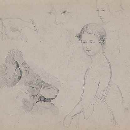 Études de femme, visages, chèvres et rocher - Camille Pissarro (1830 - 1903)