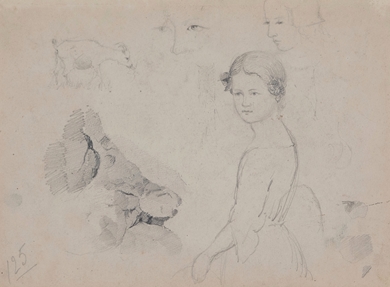 Camille Pissarro - Études de femme, visages, chèvres et rocher
