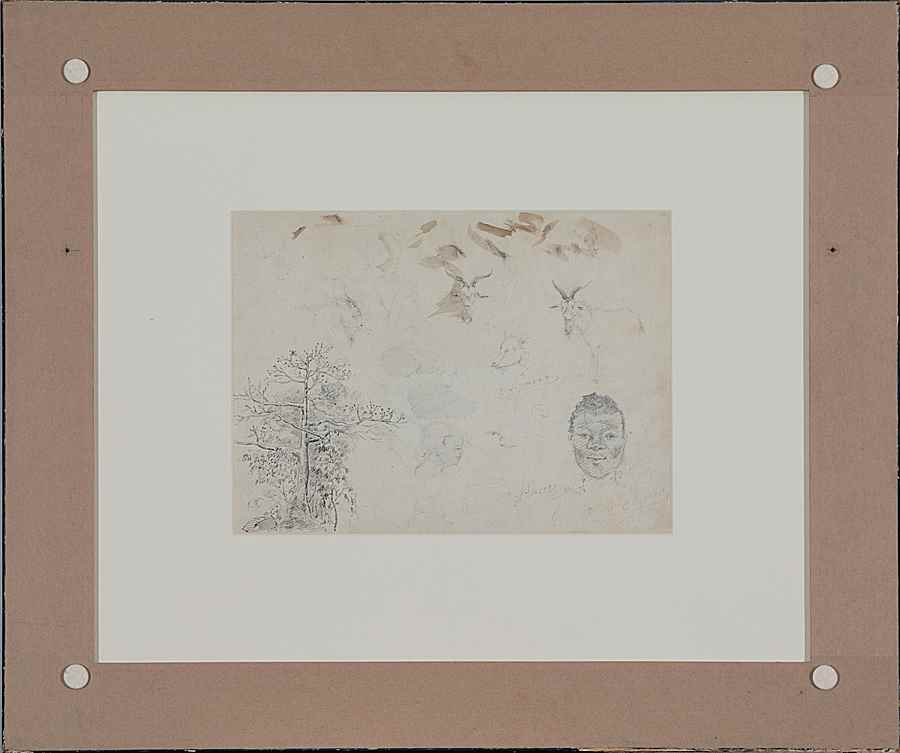 Études de femme, visages, chèvres et rocher - Camille Pissarro (1830 - 1903)