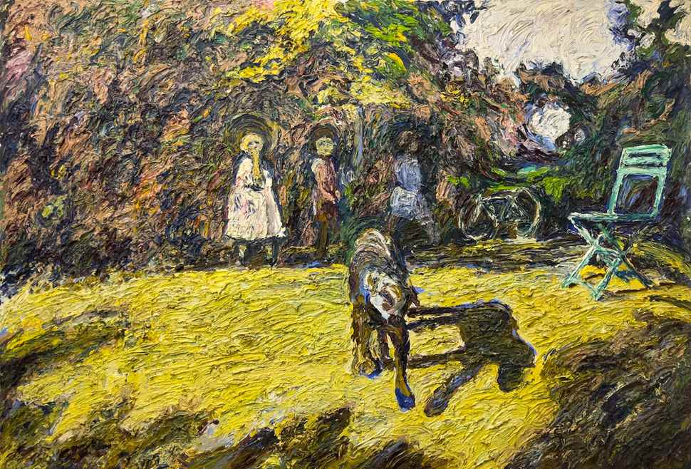 Un Chien une Chaise et les Gamins-Terrasse - Hugues  Pissarro dit Pomié (b. 1935 - )