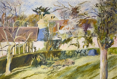 Hugues Pissarro dit Pomié - Les maisons des voisins, au début du printemps, à Mareil