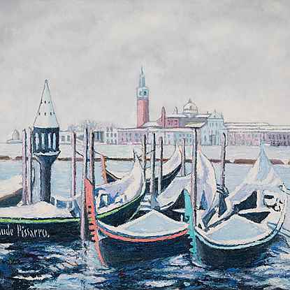 L'Hiver blanc sur les gondoles, Venise (Italie) - H. Claude Pissarro (b. 1935 - )