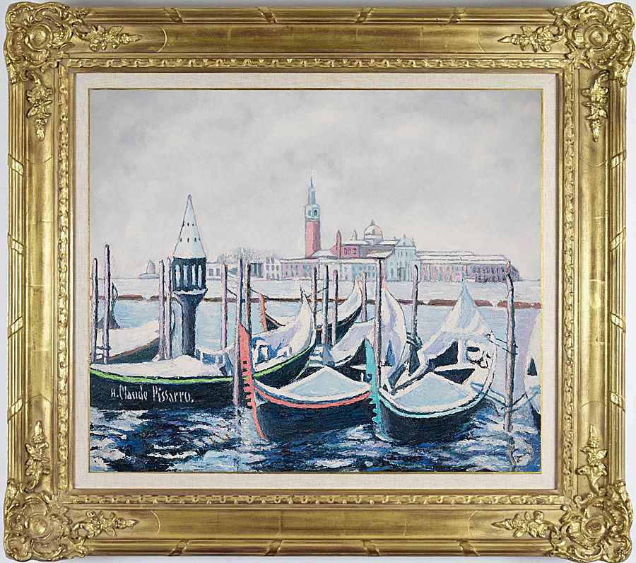 L'Hiver blanc sur les gondoles, Venise (Italie) - H. Claude Pissarro (b. 1935 - )