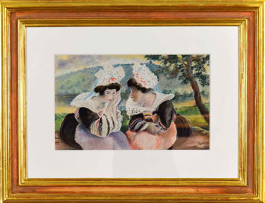 River landscape with two Bretonnes women - Georges Manzana Pissarro (1871 - 1961)