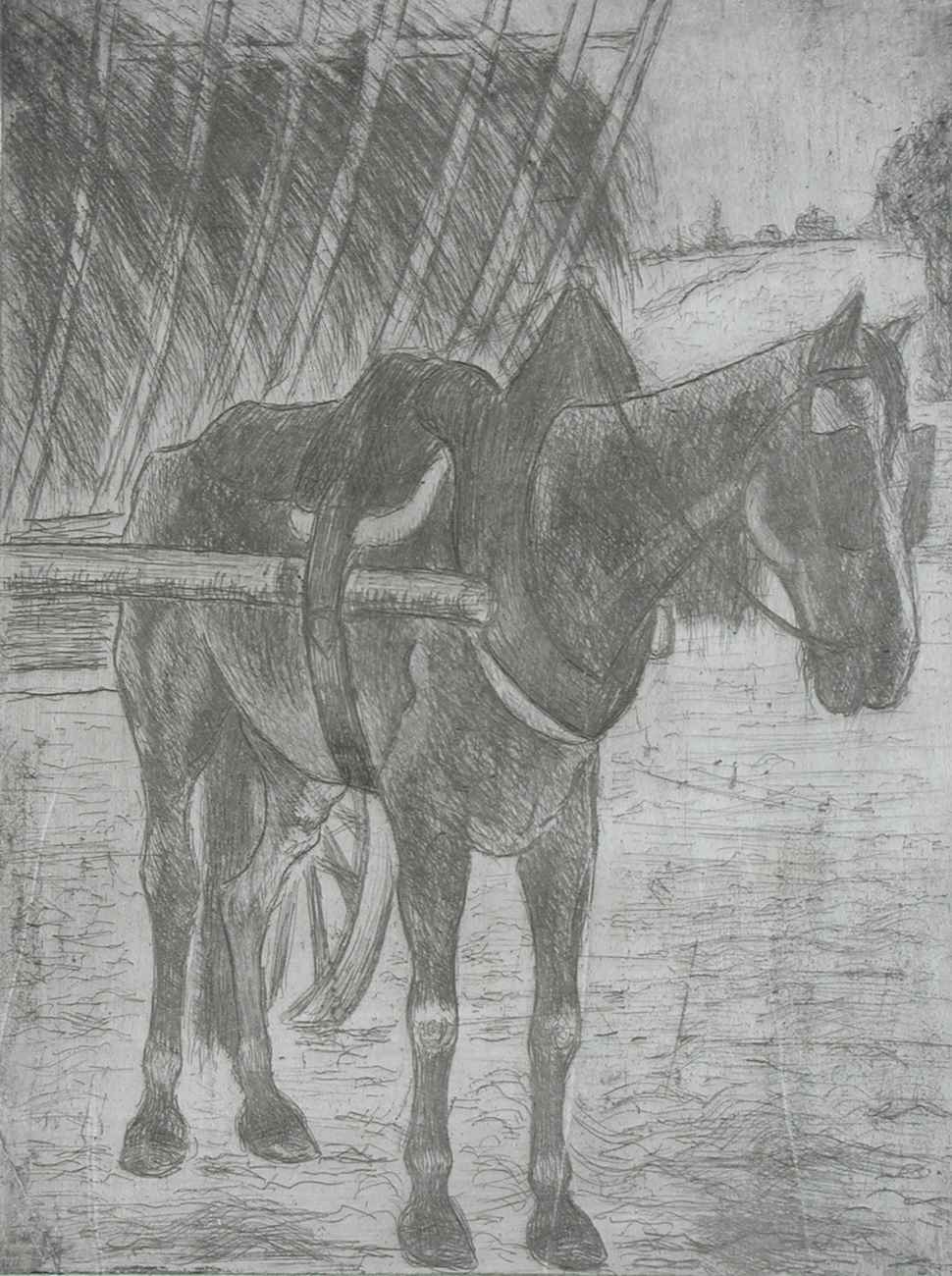 Horse Pulling Hay Cart - Félix Pissarro (1874 - 1897)