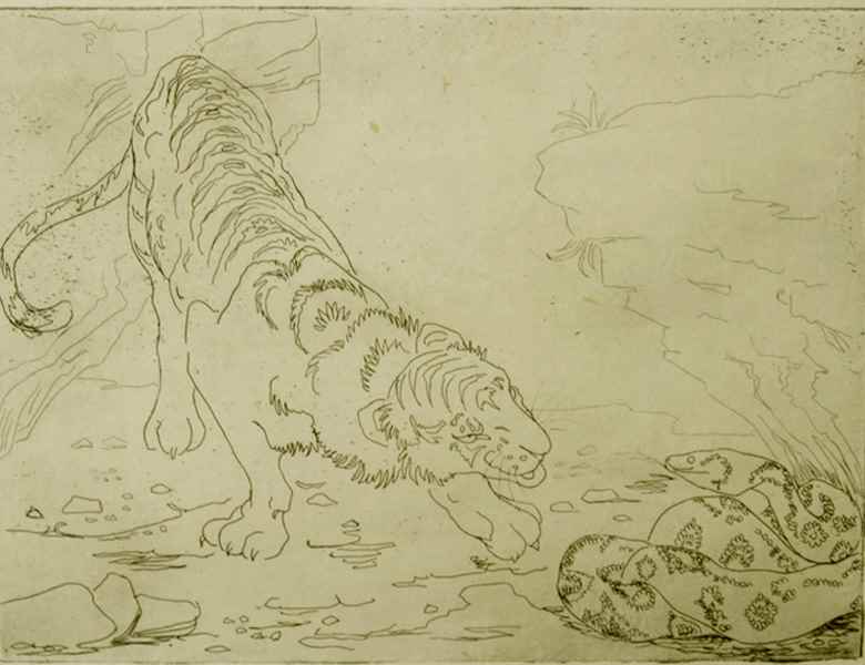 Tiger and Python - Orovida Pissarro (1893 - 1968)