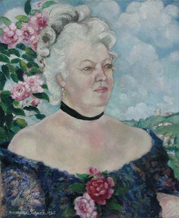 Georges Manzana Pissarro - Portrait de Femme sur Fond de Paysage et de Roses