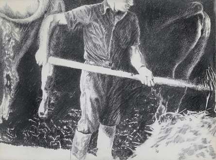 YvonPissarro - Farmhand in a Cowshed