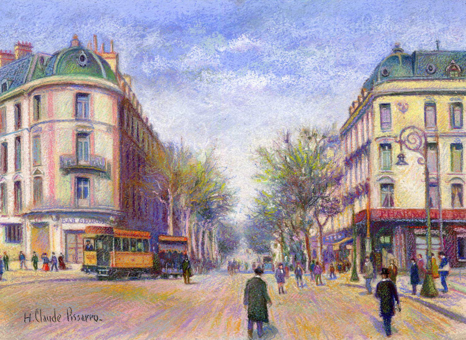 Le Café Georges à Cannes - H. Claude Pissarro (b. 1935 - )