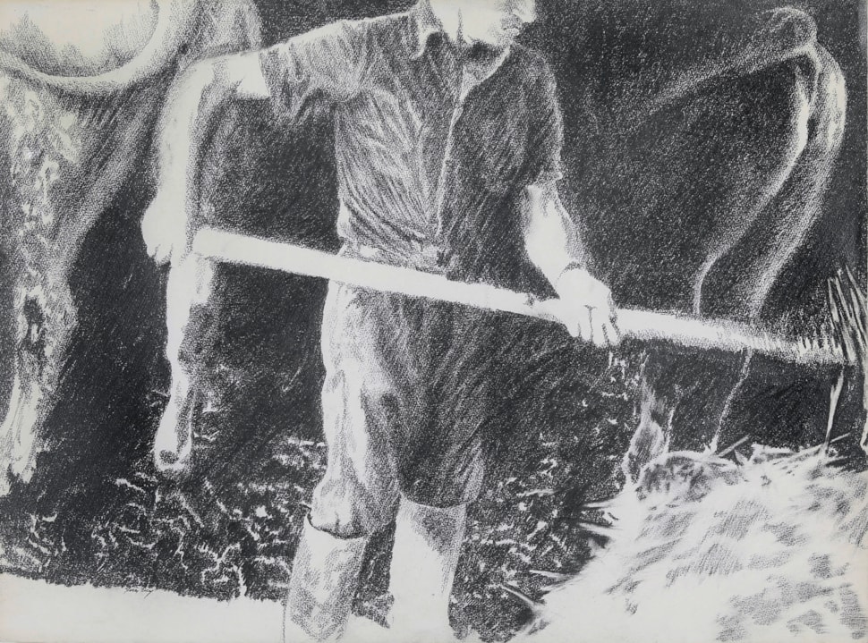 Farmhand in a Cowshed - Yvon Pissarro (b. 1937 - )