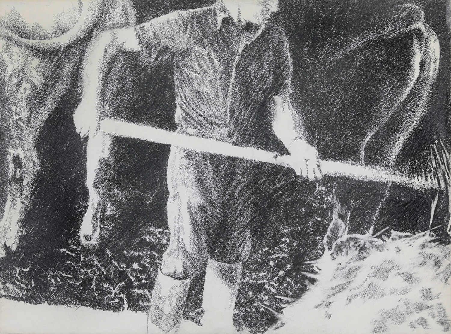 Farmhand in a Cowshed - Yvon Pissarro (b. 1937 - )