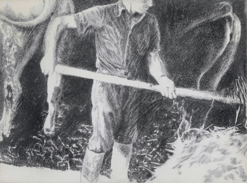 Yvon Pissarro - Farmhand in a Cowshed