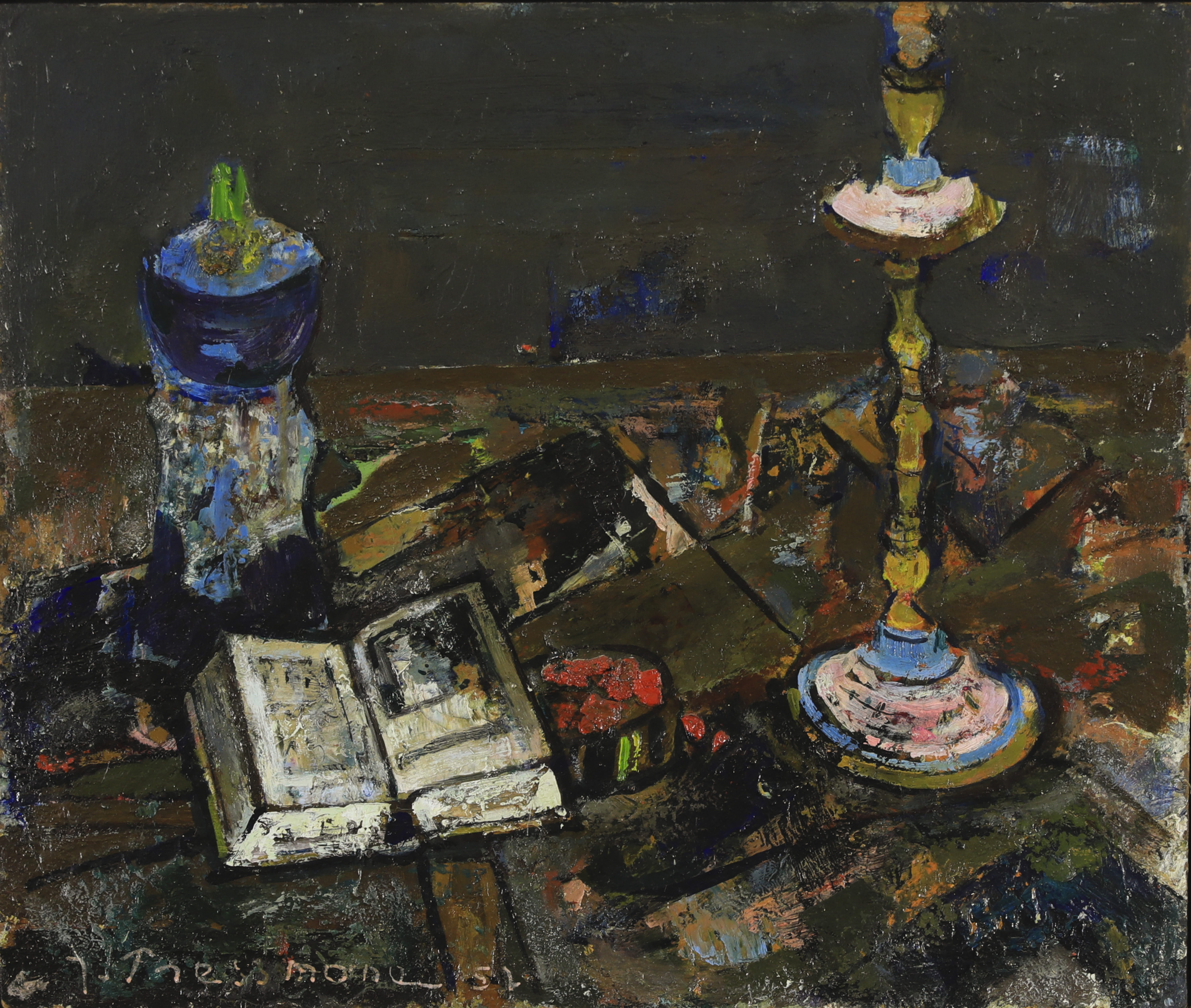 Still Life with Candlestick and Book - Joseph Pressmane (1904 - 1967)