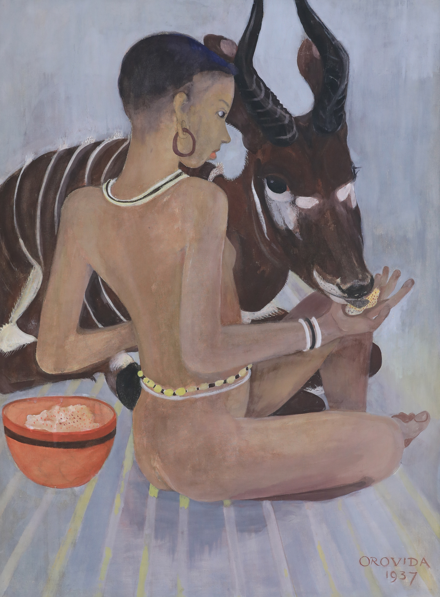 Dinka with a Bongo - Orovida Pissarro (1893 - 1968)