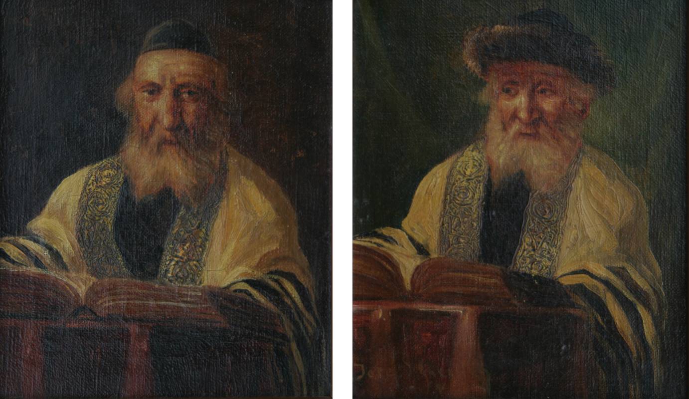 A pair of Portraits of a Rabbi - José Schneider (1848 - 1893) | Stern Pissaero Gallery. Oil on canvas 2 parts, 21.2 x 18.4 cm&nbsp;(8 &sup3;/₈ x 7 &sup1;/₄ inches) each Signed lower left on second panel,&nbsp;Jos&eacute; Schneider